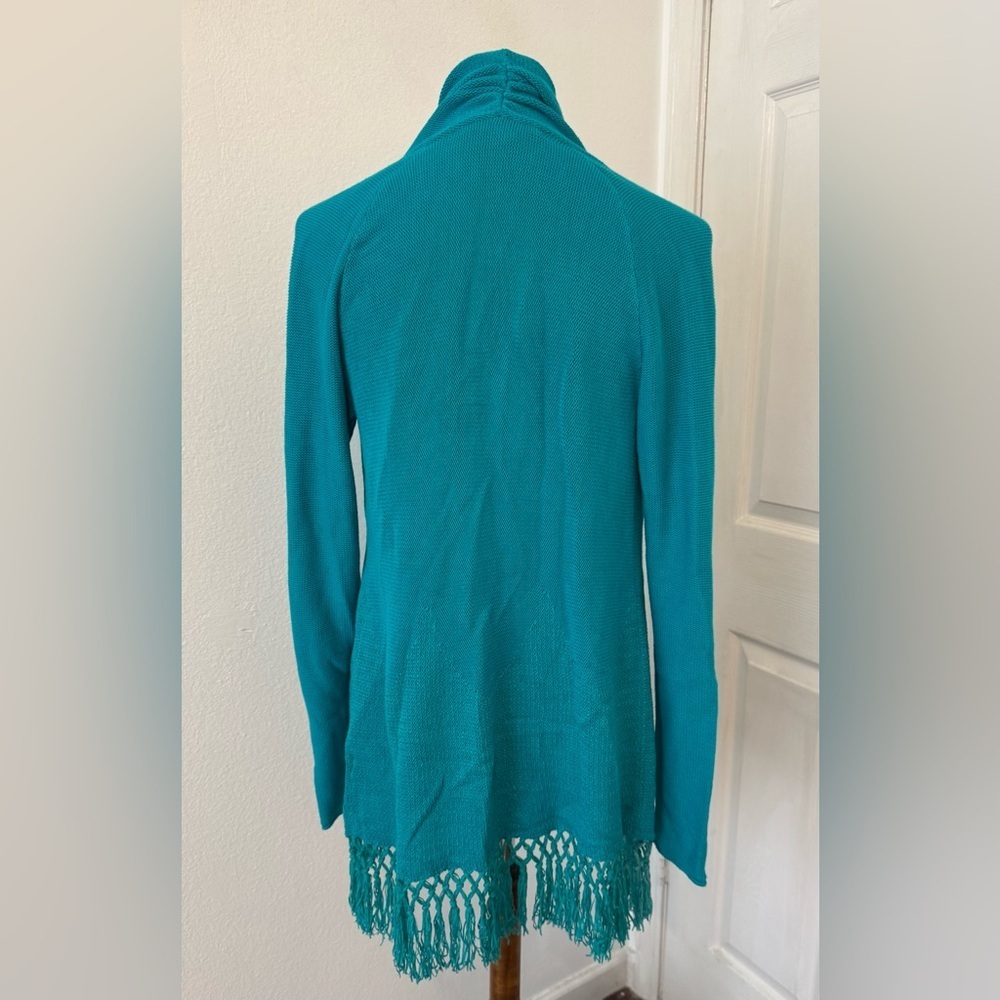 Lilly Pulitzer Maldives Green Tatum Long Cardigan Fringe Hem Cotton Coastal Sml - Picture 3 of 12